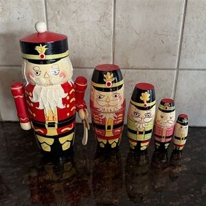 Hand-Painted Nutcracker Nesting Dolls – Red and Black